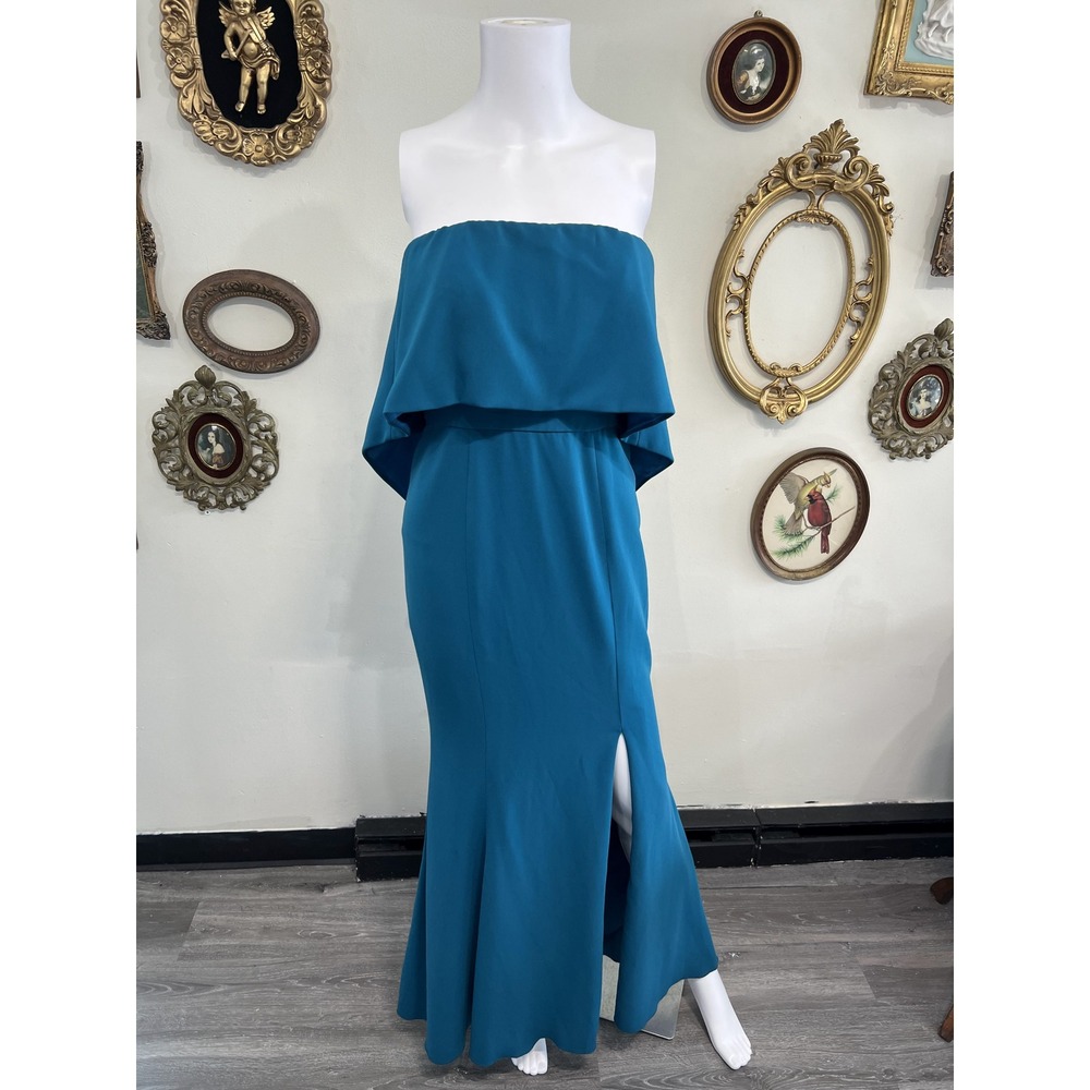 Jay Godfrey Teal Blue Off-the-Shoulder Flutter Overlay Evening Gown Dress Size 2